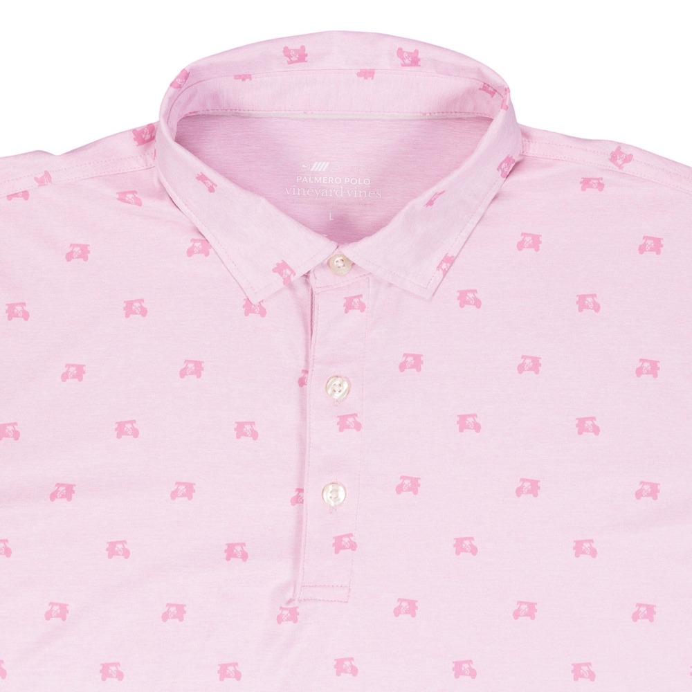 Vineyard Vines Palmero Polo Mens L Pink Poly Golf Cart Print Performance OTG
